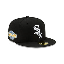 Load image into Gallery viewer, Chicago White Sox New Era MLB 59FIFTY 5950 Fitted Cap Hat Black Crown/Visor White Logo with 2005 World Series Side Patch Green Paisley UV

