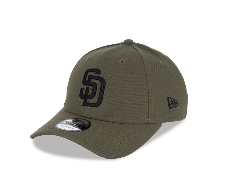 San Diego Padres New Era MLB 9FORTY 940 Adjustable Cap Hat Olive Green Crown/Visor Black Logo 