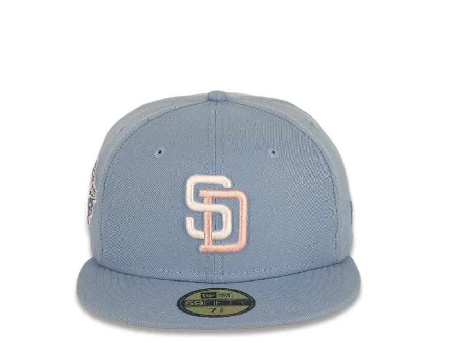 San Diego Padres New Era MLB 59FIFTY 5950 Fitted Cap Hat Sky Blue  Crown/Visor White/Pink Logo 1998 World Series Side Patch