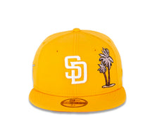 Load image into Gallery viewer, San Diego Padres New Era MLB 59FIFTY 5950 Fitted Cap Hat A Gold Crown/Visor White Logo With Palm Tree 1998 World Series Side Patch Pink UV 
