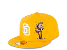 Load image into Gallery viewer, San Diego Padres New Era MLB 59FIFTY 5950 Fitted Cap Hat A Gold Crown/Visor White Logo With Palm Tree 1998 World Series Side Patch Pink UV 
