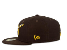 Load image into Gallery viewer, New Era MLB 59Fifty 5950 Fitted San Diego Padres Cap Hat Dark Brown Crown Dark Brown/White/Yellow Friar with Circle Logo Black UV
