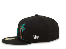 Load image into Gallery viewer, New Era MLB 59Fifty 5950 Fitted Los Angeles Dodgers Cap Hat Black Crown Teal Logo with Palm Tree 50th Anniversary Side Patch Teal UV
