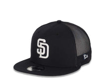 Load image into Gallery viewer, San Diego Padres New Era MLB 9FIFTY 950 Mesh Trucker Snapback Cap Hat Black Crown/Visor Black/White Logo

