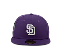 Load image into Gallery viewer, New Era MLB 59Fifty 5950 Fitted San Diego Padres Cap Hat Dark Purple Crown White Logo 2016 All-Star Game Side Patch Sky Blue UV
