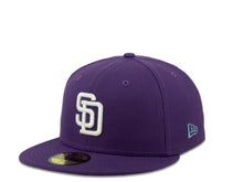 Load image into Gallery viewer, New Era MLB 59Fifty 5950 Fitted San Diego Padres Cap Hat Dark Purple Crown White Logo 2016 All-Star Game Side Patch Sky Blue UV
