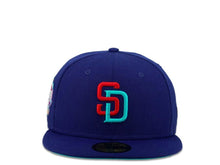 Load image into Gallery viewer, New Era MLB 59Fifty 5950 Fitted San Diego Padres Cap Hat Dark Royal Crown Flame Red/Blue Logo 2016 All-Star Game Side Patch Blue UV
