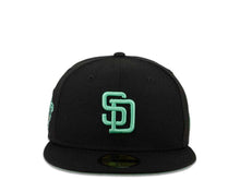 Load image into Gallery viewer, New Era MLB 59Fifty 5950 Fitted San Diego Padres Cap Hat Black Crown Mint Logo 1998 World Series Side Patch Mint UV
