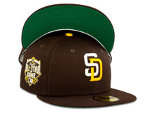 Load image into Gallery viewer, San Diego Padres New Era MLB 59Fifty 5950 Fitted Cap Hat Dark Brown Crown White/Yellow Logo 2016 All-Star Game Side Patch Green UV
