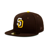 Load image into Gallery viewer, San Diego Padres New Era MLB 59Fifty 5950 Fitted Cap Hat Dark Brown Crown White/Yellow Logo 2016 All-Star Game Side Patch Green UV
