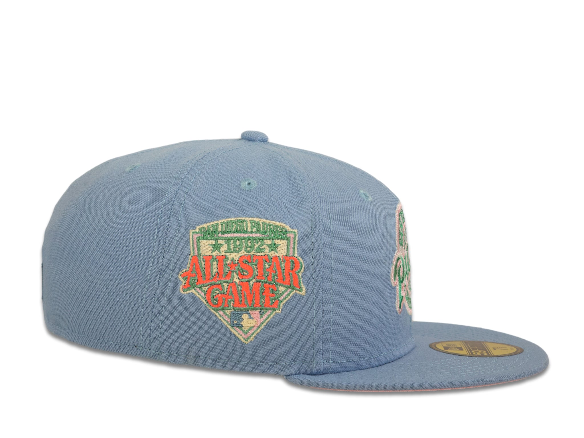 Sky Blue San Diego Padres Pink Bottom 1992 All Star Game Side Patch New Era 59FIFTY Fitted 71/2