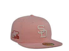 Load image into Gallery viewer, San Diego Padres New Era MLB 59Fifty 5950 Fitted Cap Hat Pink Crown White Cooperstown Retro Logo 1984 World Series Side Patch Red UV
