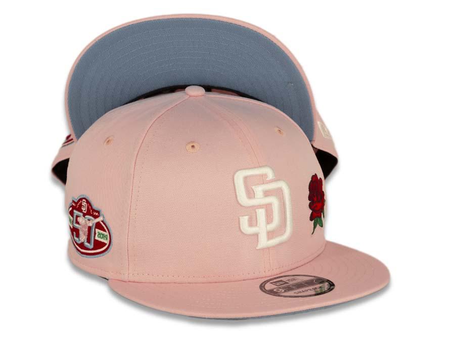 San Diego Padres New Era MLB 9FIFTY 950 Snapback Cap Hat Pink Crown/Visor White  Logo with Rose 50th Anniversary Side Patch