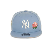 Load image into Gallery viewer, New York Yankees New Era MLB 9Fifty 950 Snapback Cap Hat Sky Blue Crown/Visor White Logo with Rose 1998 World Series Side Patch Pink UV

