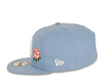 Load image into Gallery viewer, New York Yankees New Era MLB 9Fifty 950 Snapback Cap Hat Sky Blue Crown/Visor White Logo with Rose 1998 World Series Side Patch Pink UV
