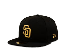 Load image into Gallery viewer, San Diego Padres New Era MLB 59Fifty 5950 Fitted Cap Hat Black Crown Metallic Gold Logo Black UV
