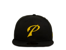 Load image into Gallery viewer, San Diego Padres New Era MLB 59Fifty 5950 Fitted Cap Hat Black Crown Yellow Script Logo Black UV
