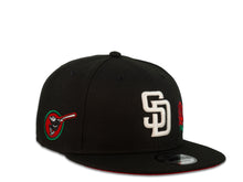 Load image into Gallery viewer, San Diego Padres New Era MLB 9Fifty 950 Snapback Cap Hat Black Crown White Logo with Rose Friar Side Patch Red UV
