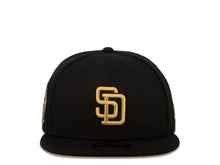 Load image into Gallery viewer, San Diego Padres New Era MLB 9Fifty 950 Snapback Cap Hat Black Crown Metallic Gold Logo 25th Anniversary Side Patch Metallic Gold UV
