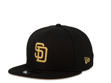Load image into Gallery viewer, San Diego Padres New Era MLB 9Fifty 950 Snapback Cap Hat Black Crown Metallic Gold Logo 25th Anniversary Side Patch Metallic Gold UV

