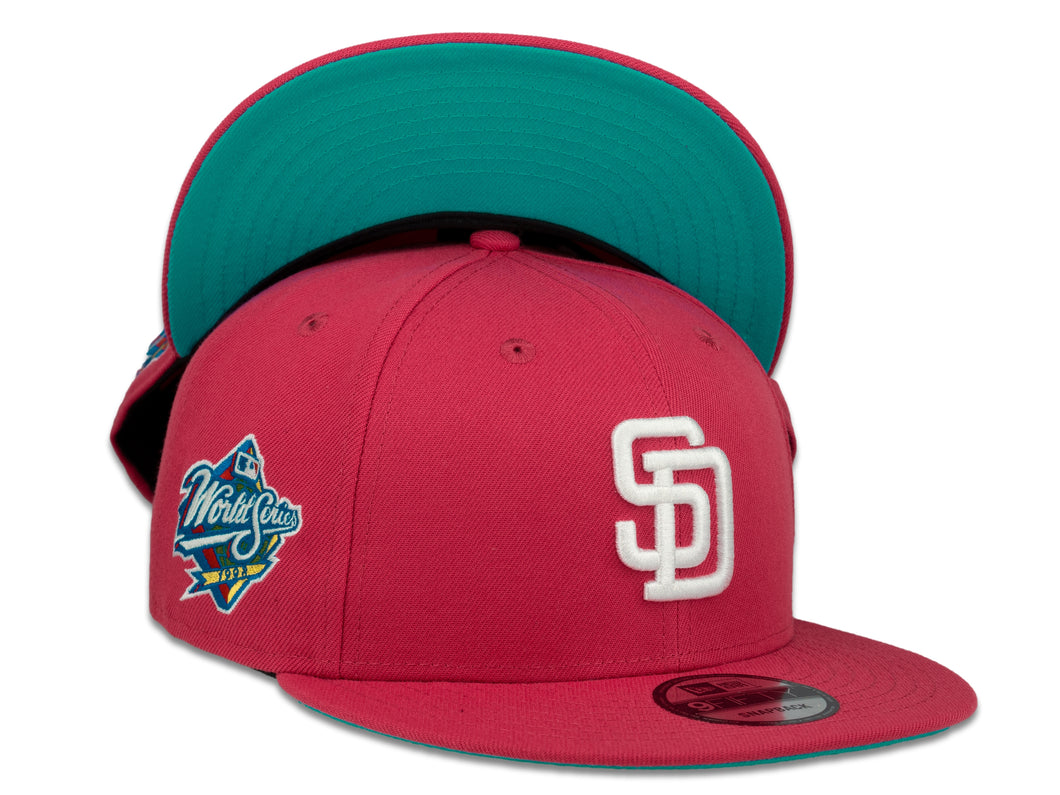 San Diego Padres New Era MLB 9Fifty 950 Snapback Cap Hat Beetroot Purple/Pink Crown White Logo 1998 World Series Side Patch Blue UV