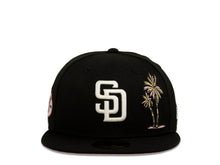 Load image into Gallery viewer, San Diego Padres New Era MLB 59Fifty 5950 Fitted Cap Hat Black Crown White Logo with Palm Tree 50th Anniversary Side Patch Pink UV
