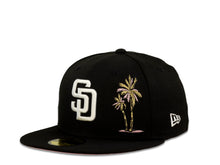 Load image into Gallery viewer, San Diego Padres New Era MLB 59Fifty 5950 Fitted Cap Hat Black Crown White Logo with Palm Tree 50th Anniversary Side Patch Pink UV
