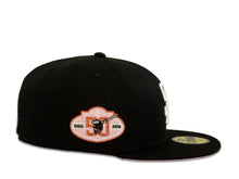 Load image into Gallery viewer, San Diego Padres New Era MLB 59Fifty 5950 Fitted Cap Hat Black Crown White Logo with Palm Tree 50th Anniversary Side Patch Pink UV
