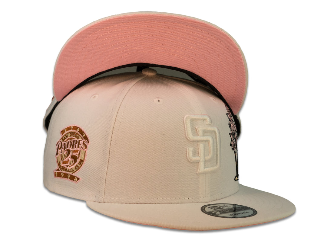 San Diego Padres New Era MLB 9Fifty 950 Snapback Cap Hat White Crown White Logo with Palm Tree 25th Anniversary Side Patch Pink UV