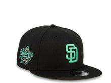Load image into Gallery viewer, New Era MLB 9Fifty 950 Snapback San Diego Padres Cap Hat Black Crown Mint Logo 1998 World Series Side Patch Mint UV
