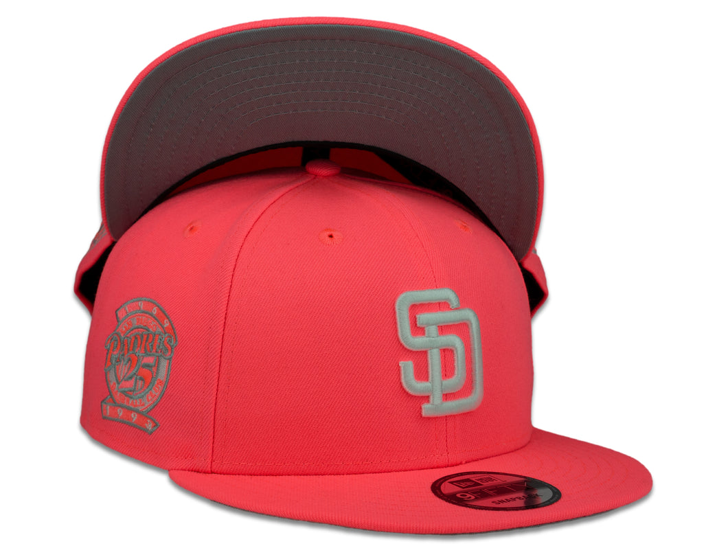 San Diego Padres New Era MLB 9Fifty 950 Snapback Cap Hat Light Pink Crown White Logo 25th Anniversary Side Patch Gray UV
