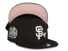 Load image into Gallery viewer, San Francisco Giants New Era MLB 9Fifty 950 Snapback Cap Hat Black Crown/Visor White Logo with Heart 2012 World Series Side Patch Pink UV
