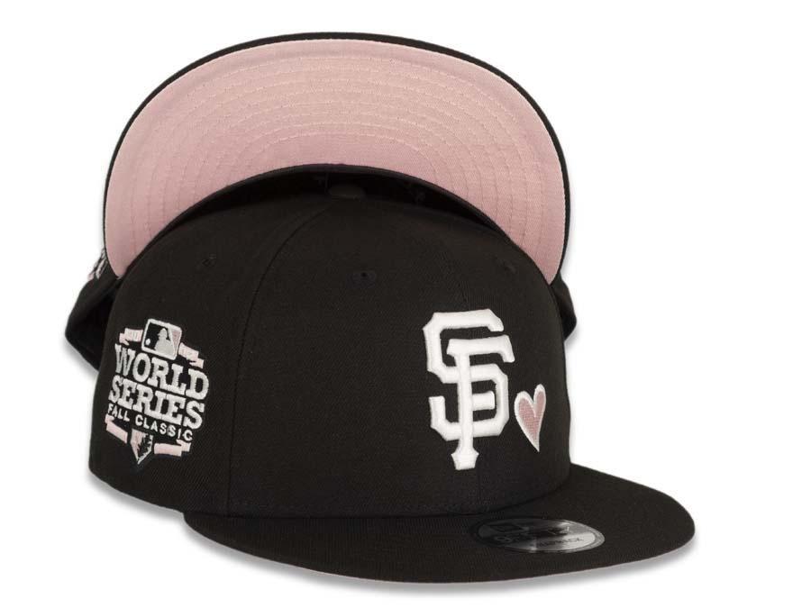 San Francisco Giants New Era MLB 9Fifty 950 Snapback Cap Hat Black Crown/Visor White Logo with Heart 2012 World Series Side Patch Pink UV