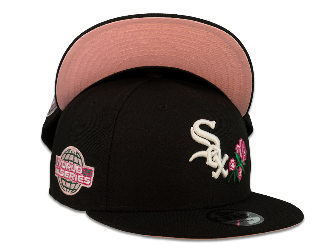 Chicago White Sox New Era MLB 9Fifty 950 Snapback Cap Hat Black Crown White Logo with Rose 2005 World Series Side Patch Pink UV