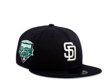 Load image into Gallery viewer, San Diego Padres New Era MLB 59Fifty 5950 Fitted Cap Hat Navy Crown White Logo 1992 All-Star Game Side Patch Mint UV
