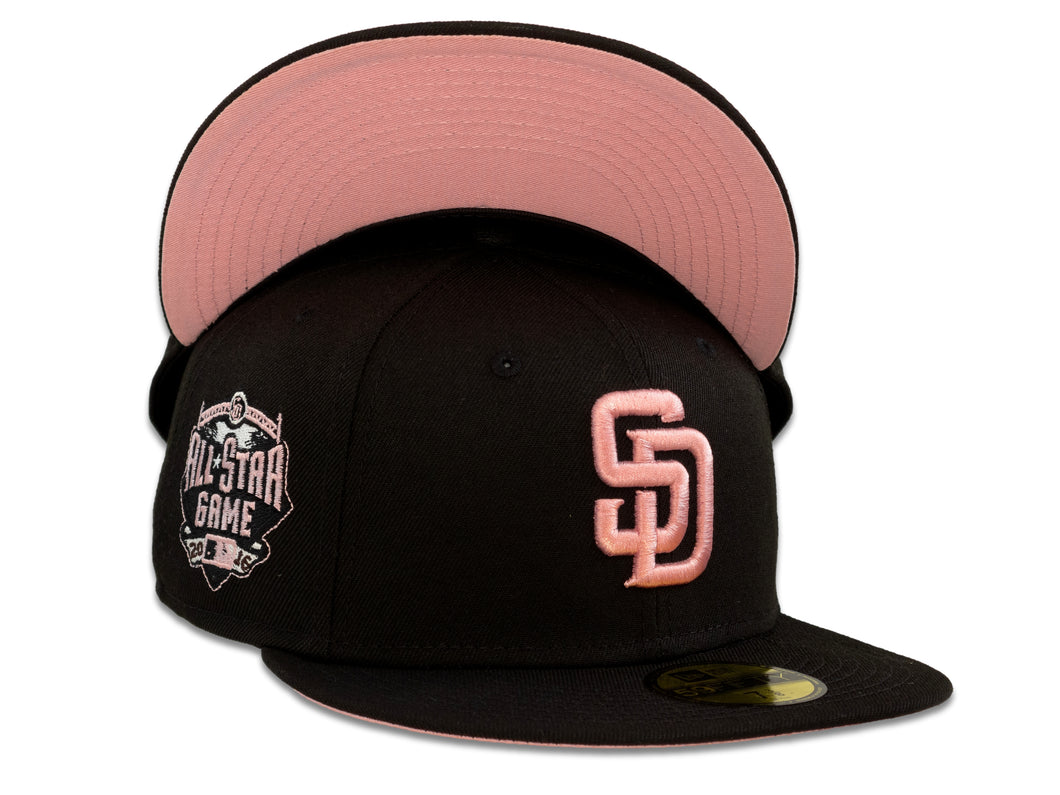 San Diego Padres New Era MLB 59Fifty 5950 Fitted Cap Hat Black Crown Pink Logo 2016 All-Star Game Side Patch Pink UV