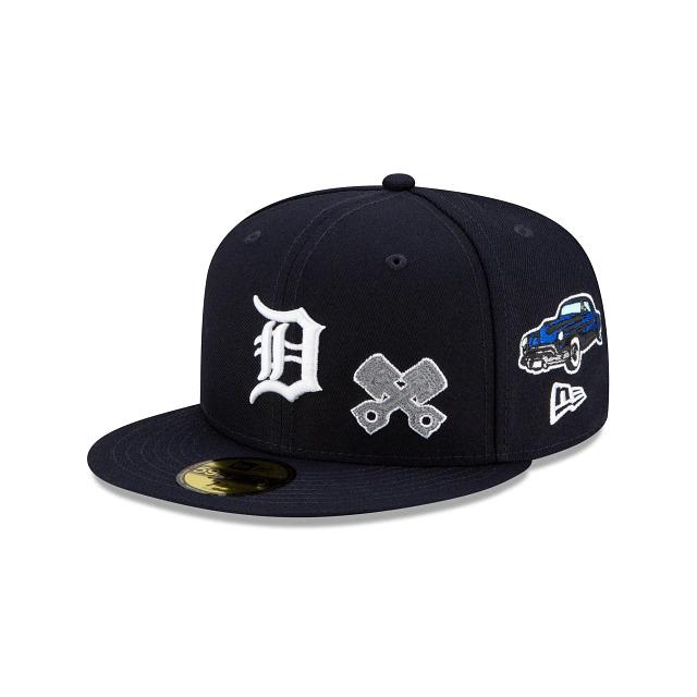 Detroit Tigers New Era MLB 59Fifty 5950 Fitted Hat Navy Crown/Visor White Team Color Logo with Multiple Patches Gray UV (City Transit)