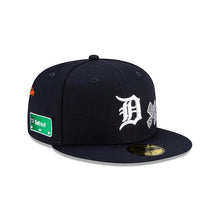 Load image into Gallery viewer, Detroit Tigers New Era MLB 59Fifty 5950 Fitted Hat Navy Crown/Visor White Team Color Logo with Multiple Patches Gray UV (City Transit)
