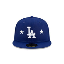 Load image into Gallery viewer, Los Angeles Dodgers New Era MLB 59Fifty 5950 Fitted Hat Royal Blue Crown/Visor White Team Color Logo with Multiple Patches Gray UV (City Transit)
