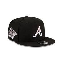 Load image into Gallery viewer, Atlanta Braves New Era MLB 9Fifty 950 Snapback Cap Hat Black Crown/Visor White/Pink Logo Pink UV (Team Drip)
