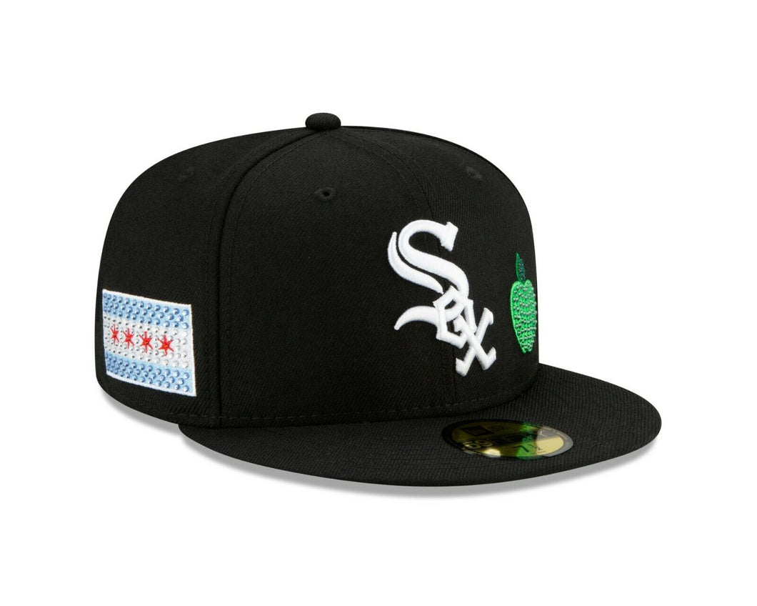 Chicago White Sox New Era MLB 59FIFTY 5950 Fitted Cap Hat Black Crown/Visor Team Color Logo (Crystal Icon)