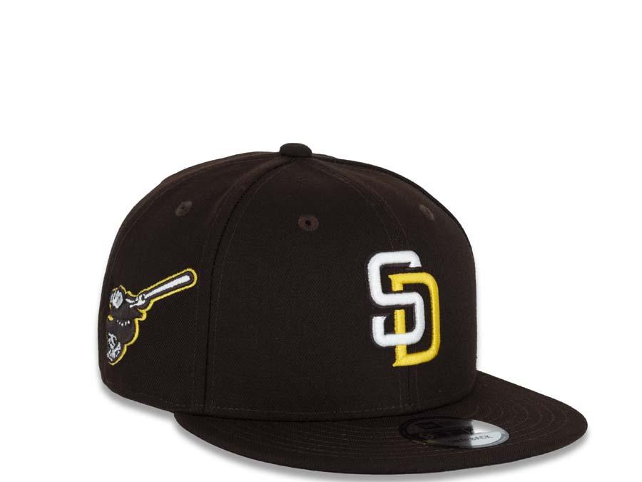 San Diego Padres New Era MLB 9Fifty 950 Snapback Cap Hat Dark Brown Crown/Visor White/Gold Logo Friar Side Patch