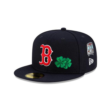 Boston Red Sox New Era MLB 59Fifty 5950 Fitted Hat Navy Crown/Visor Team Color Logo with Multiple Patches Gray UV (City Transit)