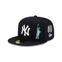 Load image into Gallery viewer, New York Yankees New Era MLB 59Fifty 5950 Fitted Hat Navy Crown/Visor White Team Color Logo with Multiple Patches Gray UV (City Transit)
