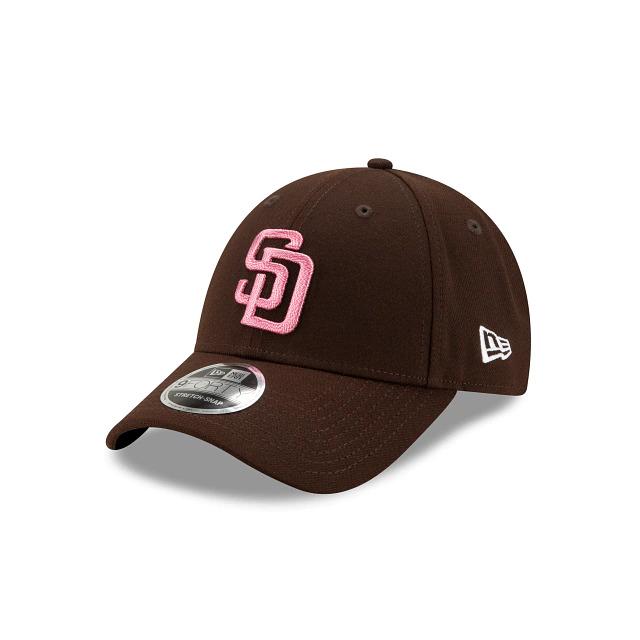 San Diego Padres New Era MLB 9FORTY 940 Adjustable Cap Hat Dark Brown Crown/Visor Pink Logo Mother's Day 2020