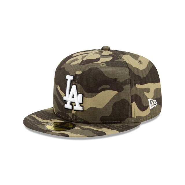 Los Angeles Dodgers New Era MLB 59FIFTY 5950 Fitted Cap Hat Camo (Desert) Crown/Visor White/Black Logo (Armed Forces Day)