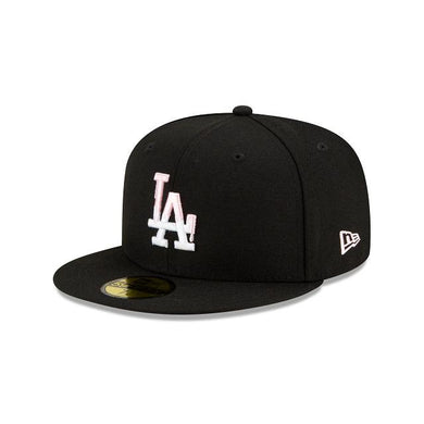 Los Angeles Dodgers New Era MLB 59Fifty 5950 Fitted Cap Hat Black Crown/Visor White/Pink Logo Pink UV (Team Drip)