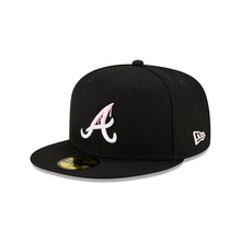 Load image into Gallery viewer, Atlanta Braves New Era MLB 59FIFTY 5950 Fitted Cap Hat Black Crown/Visor White/Pink Logo Team Drip
