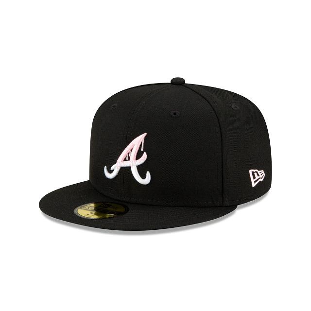 Atlanta Braves New Era MLB 59FIFTY 5950 Fitted Cap Hat Black Crown/Visor White/Pink Logo Team Drip