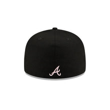 Load image into Gallery viewer, Atlanta Braves New Era MLB 59FIFTY 5950 Fitted Cap Hat Black Crown/Visor White/Pink Logo Team Drip
